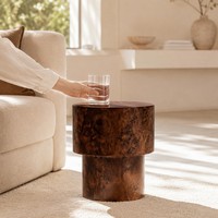 Table d'appoint de luxe en bois de burl à plusieurs niveaux, table d'appoint sculpturale rustique contemporaine