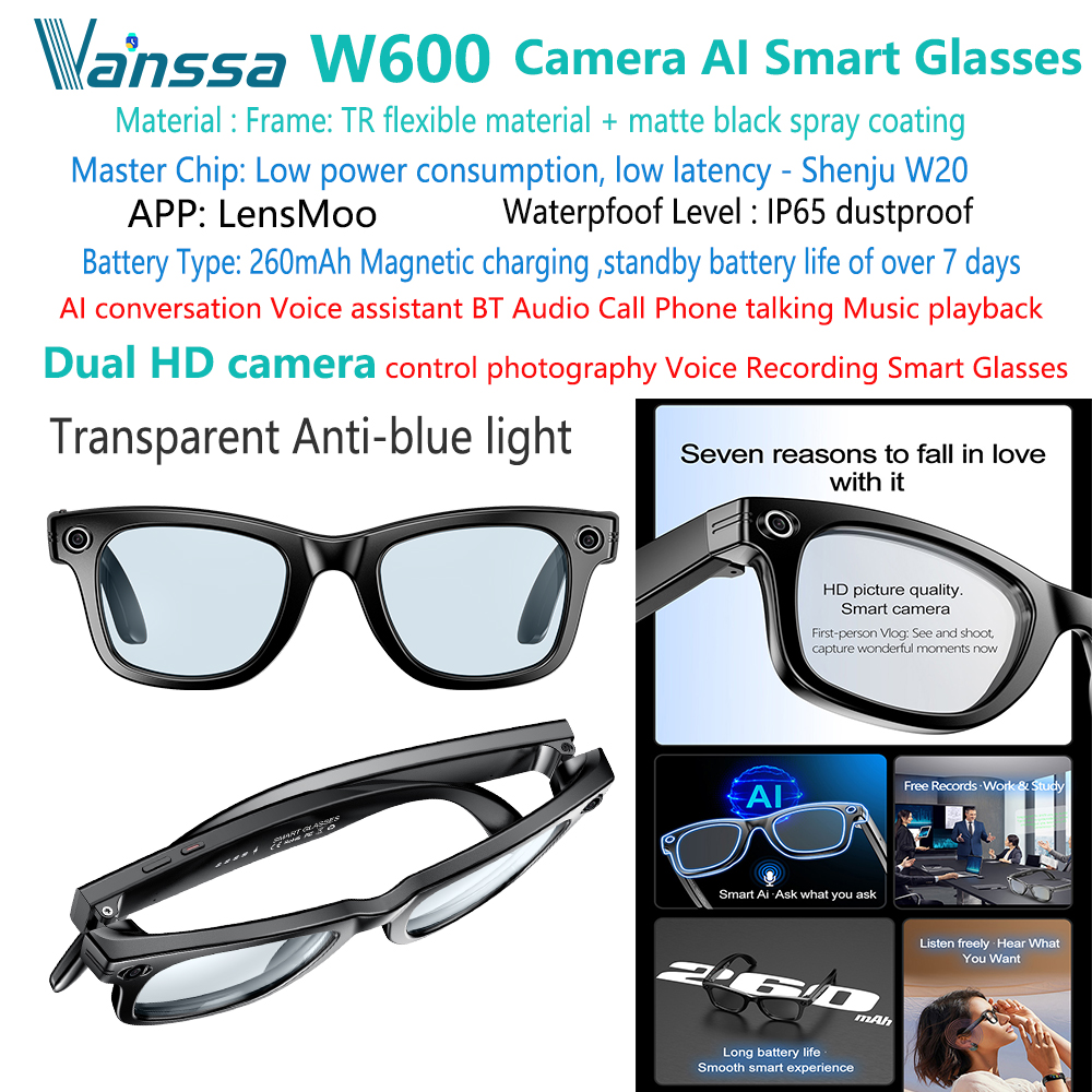 W600 transparente Anti-azul lightcamera grabadora inteligente AI gafas