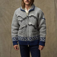 Pull cardigan en tricot jacquard à manches longues avec fermeture éclair côtelée classique pour homme