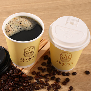 Koffiebekers met aangepast logo en gouden opdruk, 12oz dubbelwandige papieren bekers, met zwarte koffiedeksel voor koffiezaak - Product Image 2