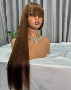 Vente en gros 20 22 24 pouces 100% <span class=keywords><strong>cheveux</strong></span> bruns bruts vierges humains longs vison brésilien soyeux <span class=keywords><strong>cheveux</strong></span> raides perruque de dentelle avec une <span class=keywords><strong>frange</strong></span> - Product Image 4