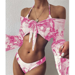 ملابس سباحة نسائية, زي سباحة نسائي بأكمام طويلة بكيني مثير بطباعة مطبوعة ملابس سباحة برازيلية للنساء طقم بكيني من ثلاث قطع - Product Image 5