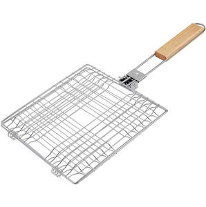 Panier de barbecue pliable en fer avec poignée en bois pour camping en plein air, idéal pour grillades et poisson - Product Image 1