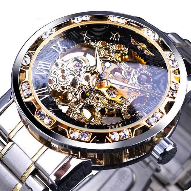 Men Top Brand Luxury Transparent Fashion Diamond Luminous Gear Movement Royal Design Male Mechanical Skeleton Wrist Watch