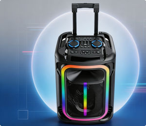 Altoparlante Portatile per Feste con Luci LED RGB, Karaoke da Esterno con Ruote e Maniglia Retrattile - Product Image 1