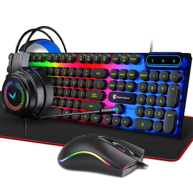 4 in 1 Gaming Combo All-English Packaged Cross-Border Luminous LED Backlit Wired Gaming Keyboard Mouse Headset Pad -OEM