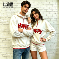 Sweat-shirts à capuche unisexes personnalisés en molleton, demi-zip, épaules tombantes, col ras du cou, surpiqûres, coupe oversize, en coton de haute qualité avec broderie 3D