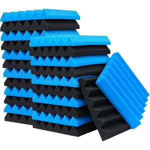 KTOESHEO Lot de 24 panneaux antibruit en mousse acoustique ignifugée de 2 "X 12" X 12 "Panneaux antibruit bleu + rouge pour salle de sport en studio - Product Image 1