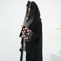 Loriya Vêtements Islamiques Broderie Florale Abaya Vente en Gros Abaya Ouverte sur le Devant Robe Musulmane Femme et Hijab Ensemble 2 Pièces Abaya Aïd
