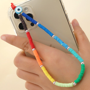 Breloques de téléphone, chaînes à perles, pendentifs pour sangle de téléphone portable, noir et blanc, argile polymère souple, bijoux de téléphone, cordon - Product Image 1
