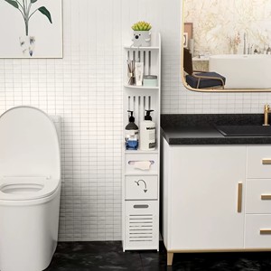 Étagère d'angle multi-niveaux pour <span class=keywords><strong>salle</strong></span> <span class=keywords><strong>de</strong></span> <span class=keywords><strong>bain</strong></span>, armoire <span class=keywords><strong>de</strong></span> <span class=keywords><strong>rangement</strong></span> étanche sur pied, haute et étroite, idéale pour les petits espaces - Product Image 2