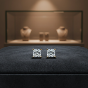 Elegantes Pendientes de Zirconia con Corte Princesa en Oro de 18K para Mujer, con una Brillante Piedra Solitaria y Cierre de Rosca Seguro - Product Image 3