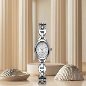 Correa de Reloj de Cuarzo Personalizada para Mujer, Hermosa Correa de Acero Inoxidable con Diamantes Ovalados y Movimiento Japonés, Fabricada en Japón - Product Image 1
