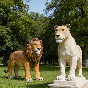 Escultura de León Grande de Resina, Figura de Animal Pintada a Mano para Decoración de Jardín o Parque al Aire Libre, Fibra de Vidrio - Product Image 6