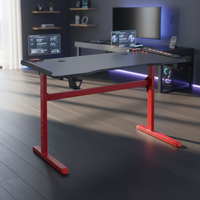 Bureau de jeu PC moderne en métal RGB à prix abordable avec support pour casque et porte-gobelet, design extensible, plateau en fibre de carbone et éclairage LED