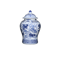 Vase de sol en argile de Jingdezhen, style Art déco, bleu et blanc, motif de fleurs de lotus entrelacées, avec couvercle, ornement décoratif