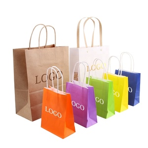 Custom Printed Your Own Logo White Brown Kraft Gift Paper Bags Craft Shopping Paper Bag With Handles