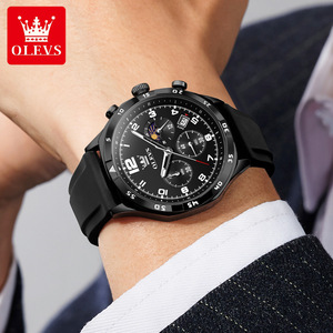 Montre de luxe 2986, design sportif, bracelet en caoutchouc personnalisé avec logo OEM, étanche, lumineuse, avec phases de lune, pour hommes - Product Image 1