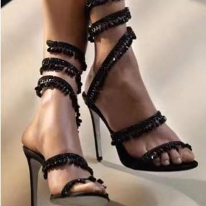 Nuevas <span class=keywords><strong>Sandalias</strong></span> <span class=keywords><strong>de</strong></span> Tacón Alto con Punta Redonda, Diseño <span class=keywords><strong>de</strong></span> Boca <span class=keywords><strong>de</strong></span> Pez, Enredado Serpiente, Talla Grande, con Pedrería, para Pasarela, para Mujer - Product Image 1