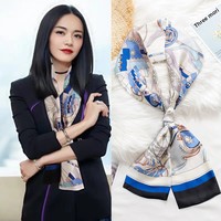 Écharpe fine en polyester unie pour femme, style coréen, polyvalente, longue et étroite, pour le cou ou les cheveux, élégante et carrée