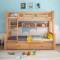Lit superposé moderne en bois de hêtre, lit double pour adultes et enfants, lit à deux niveaux avec rangement