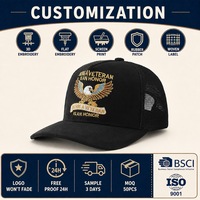 Op maat gemaakte geborduurde adelaar trucker cap patriottische veteraan baseball pet mesh achterkant zwarte gebogen klep snapback unisex groothandel OEM