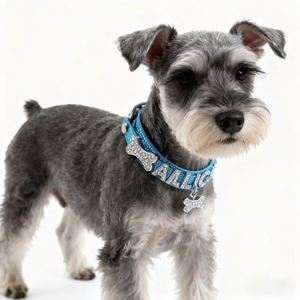 Collier pour chat personnalisé avec logo, livraison rapide, en PU de luxe, avec lettres brillantes et boucle en cristal pour DIY - Product Image 2