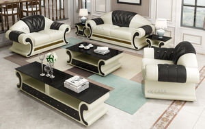 أريكة جلدية لغرفة المعيشة بسعر المصنع، طقم أرائك جلدية سوداء وحمراء كاملة مع مشابك قابلة للسحب، قطعة 123 قابلة للتركيب - Product Image 4