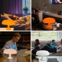 Lampe de table champignon orange Lampe de chevet à intensité variable moderne du milieu du siècle avec trois couleurs pour décor minimaliste de chambre