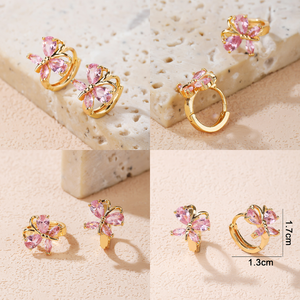 Pendientes de Aro con Forma de Mariposa, Envío Gratis, Chapados en Oro de 18K, con Circonita Cúbica Brillante, Joyería de Moda - Product Image 4