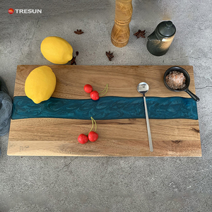 Epoxy Bamboo Resin Acacia Wood Charcuterie Cheese Chopping Board Elegant Ocean Wave Pattern Rectangular <b>Wooden</b> Cutting Board - Product Image 5