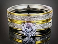Bagues de promesse bicolores en acier inoxydable de haute qualité 2026, non ternissantes, avec zircone dorée, bijoux de fiançailles tendance
