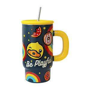 Gobelet en céramique Zuo Mu Playful Buffalo avec couvercle et paille, grande capacité, isotherme pour boissons chaudes et froides, cadeau de fête - Product Image 3