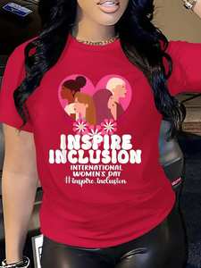 T-shirt da donna Inspire Inclusion, girocollo, manica corta, in maglia di poliestere, casual, per la Giornata Internazionale della Donna, vestibilità regolare - Product Image 3