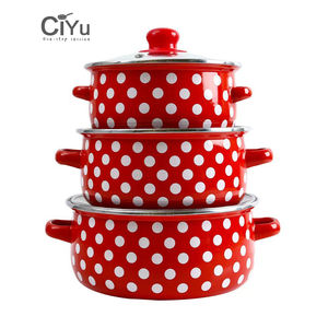 Pot à soupe émaillé en fonte 16/18/20 cm personnalisé en usine ensemble 3 pièces casserole marmite à riz avec couvercle en verre passe au lave-vaisselle - Product Image 1