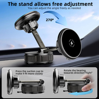 Chargeur sans fil magnétique pour voiture 15W 360° °   Support de téléphone rotatif à ventouse pour tableau de bord et pare-brise