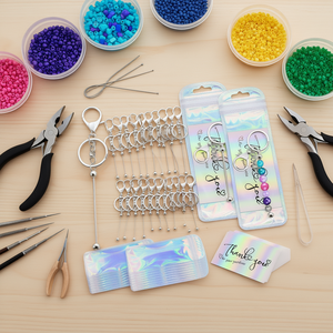 Llavero de cuentas plateadas, colgantes DIY, suministros de aleación en blanco para hacer, bolsas resellables, herramientas y accesorios para hacer joyas artesanales a granel - Product Image 2