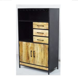 Tiroirs hauts vintage en bois de manguier massif pour le salon Casier à vin en verre cintre armoire pour la maison et le restaurant - Product Image 1