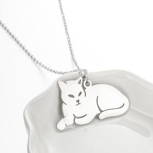 Collana con Ciondolo a Forma di Gatto in Stile Coreano per Donne, Gioiello in Acciaio Inossidabile con Charm di Gatto Sdraiato - Product Image 2