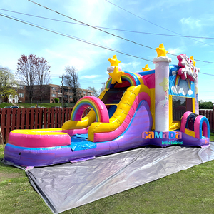 Château gonflable arc-en-ciel licorne coloré, trampoline de saut, bâche en PVC 0,55 mm, protection UV, ignifuge, personnalisable - Product Image 1