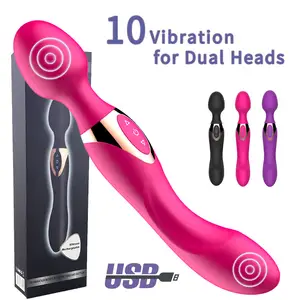 USB Charg10 kecepatan vibrator kuat untuk wanita sihir Dual motor tongkat pemijat tubuh mainan seks wanita untuk wanita g-spot mainan dewasa