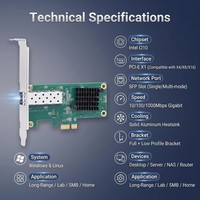 Carte réseau TISHRIC PCIe 1X vers SFP, adaptateur réseau avec port optique SFP Gigabit, avec Intel I210 pour ordinateur de bureau / serveur