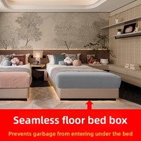 Lit Double Moderne Minimaliste pour Hôtel, Rembourré, Sans Tête de Lit, avec Boîte de Rangement, Cadre de Lit en Bois Massif de 1,80 m, Silencieux, Origine Chine, pour Hôtels