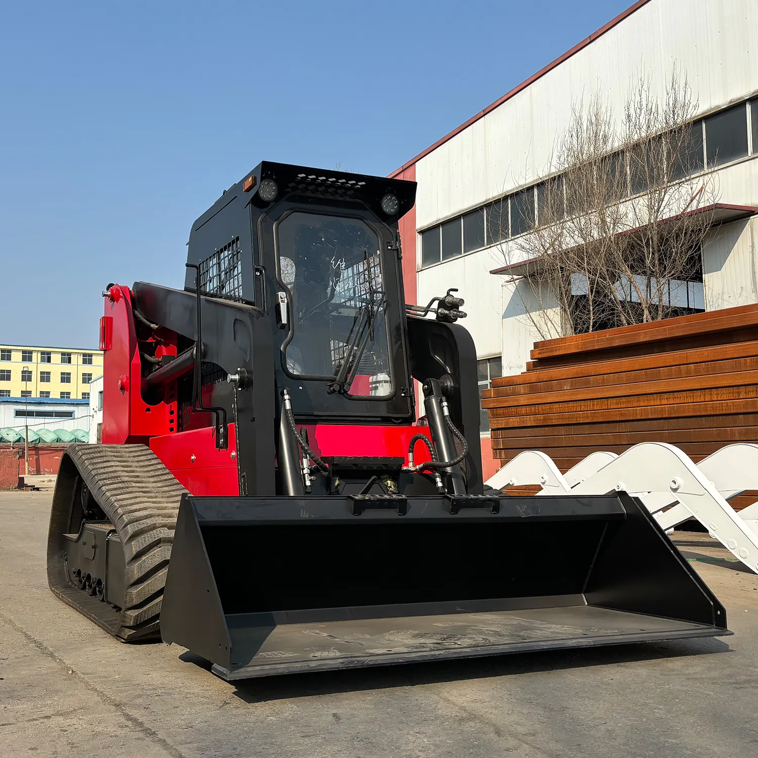 EPA skid steer tracks high flow china diesel loader front end cargador 1 ton TS65 75 hp 140hp with mulcher bucket free shipping