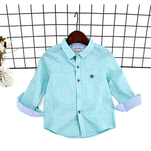 Chemises à col montant pour l'automne et le printemps, vêtements unis en pur coton pour bébés garçons, chemises à boutons pour enfants, chemises à manches longues pour adolescents - Product Image 4
