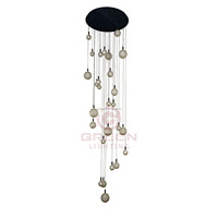 Lampe suspendue longue en verre moderne Lustre d'escalier Corps gris foncé LED Haute luminosité pour l'éclairage des escaliers Villa Hôtel