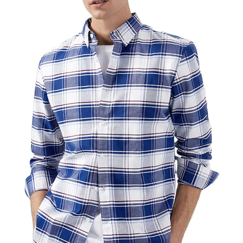 Camisa xadrez masculina de alta qualidade, personalizada, blusa de escritório, roupa de homens de negócios, camisas xadrez