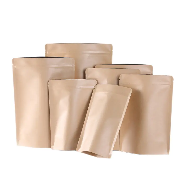 brown color kraft paper stand up pouch inside aluminized with zipper for tea coffee food nuts Aluminized paper pouch