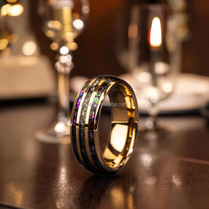 Bague tendance en carbure de tungstène plaqué or de 8mm de bijoux POYA fiançailles de mariage à la mode ou cadeau avec <span class=keywords><strong>opale</strong></span> violette météorite - Product Image 2