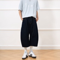 Jeans trois-quarts unisexe américain épissé cimeterre vache brute mi Baggy Denim Shorts respirant décontracté pour hommes femmes pour l'été